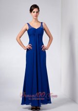 Popular Elegant Peacock Blue Mother Of The Bride Dress Column Straps Beading Ankle-length Chiffon