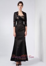 Popular Modest Black Column Mother Of The Bride Dress Strapless Ankle-length Taffeta Beading and Lace