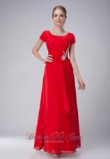 Popular Modest Red Empire Scoop Mother Of The Bride Dress Ankle-length Chiffon Appliques