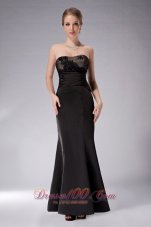 Popular Pretty Black Mermaid Strapless Mother Of The Bride Dress Ankle-length Taffeta Appliques