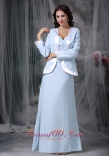Discount Baby Blue Column Square Floor-length Chiffon Appliques Mother Of The Bride Dress