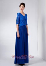 Discount Custom Made Blue Column Mother Of The Bride Dress V-neck Beading Ankle-length Chiffon and Lace