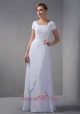 Discount Cheap White Column Mother Of The Bride Dress Square Beading Floor-length Chiffon