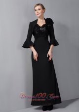 Discount Modest Black Column Mother Of The Bride Dress Straps Appliques Ankle-length Chiffon