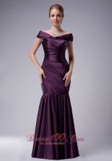 Elegant Custom Made Dark Purple Mermaid Off The Shoulder Mother Of The Bride Dress Taffeta Ruch Floor-length
