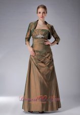 Elegant Popular Brown Column Strapless Mother Of The Bride Dress Ankle-length Taffeta Appliques