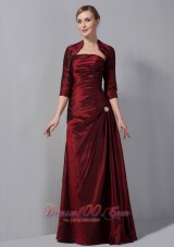 Custom Made Burgundy Column Mother Of The Bride Dress Strapless Ruch Floor-length Taffeta