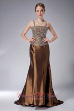 Custom Made Brown Mermaid Straps Mother Of The Bride Dress Brush Train Taffeta Beading