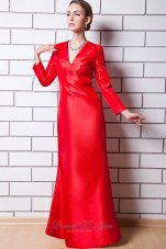 Red Column V-neck Floor-length Taffeta Mother Of The Bride Dress