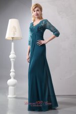 Lovely Turquoise Column V-neck Lace Mother Of The Bride Dress Floor-length Chiffon