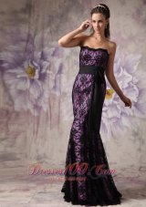 2013 Brand New Eggplant Purple and Black Evening Dress Mermaid Strapless Lace Sashes Brush Train