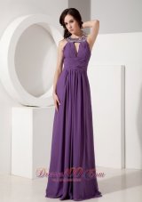 2013 Discount Dark Purple Empire Scoop Neck Evening Dress Chiffon Beading Floor-length