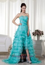 2013 Turquoise A-line Sweetheart Brush Train Organza Beading Prom / Evening Dress