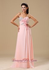 2013 West Plains Beading and Hand Made Flowers Decorate Up Bodice Light Pink Chiffon Prom Dress For 2013