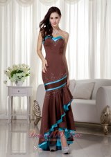 2013 Brown and Blue Mermaid Sweetheart Satin Prom Dress with Asymmetrical Beading