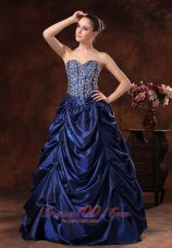 2013 Bloomington Beaded Decorate Bodice Pick-ups A-line Floor-length Navy Blue Prom / Evening Dress For 2013