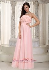 2013 Baby Pink Empire Strapless Floor-length Chiffon Hand Made Flowers Prom Dress