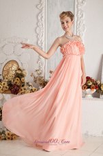 2013 Watermelon Empire Strapless Ruch Prom Dress Floor-length Chiffon