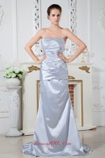 2013 Lilac Evening Dress Column Strapless Beading and Ruch Brush Train Satin