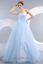 2013 Beautiful Baby Blue A-line One Shoulder Prom / Evening Dress Tulle Appliques Floor-length