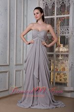 2013 Exclusive Grey Empire Prom Dress Sweetheart Beading Brush Train Chiffon