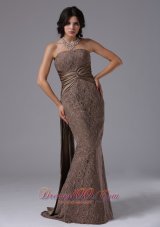 2013 Lace Mermaid Strapless and Watteau Train For Modest Prom Dress