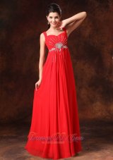 Best Red Empire Beaded Chiffon Straps Prom Dress For 2013 Custom Made In Selma Alabama