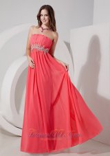 Best Customize Watermelon Red Empire Strapless Prom Dress Chiffon Beading