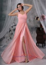 Best Watermelon Empire Straps Brush/Sweep Chiffon Pleat Prom Dress