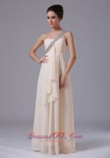 Best Champagne One Shoulder Empire Chiffon Prom Dress Ruffles