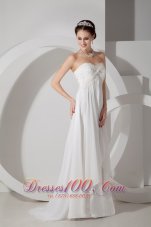 Best Popular Maternity Wedding Dress Empire Sweetheart Chiffon Appliques and Ruch Brush Train
