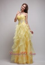 Best Yellow Empire Sweetheart Floor-lenght Organza Ruffles and Appliques Prom / Evening Dress