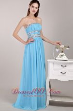 Best Aqua Blue Empire Strapless Floor-length Chiffon Beading Prom / Party Dress