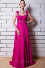 Best Hot Pink Empire Straps Prom Dress Chiffon Beading Floor-length