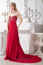 Best Wine Red Empire Sweetheart Beading Prom Dress Court Train Chiffon