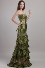 Best Olive Green Column Sweetheart Brush Train Taffeta Beading and Ruch Prom / Celebrity Dress