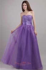 Best Purple Empire Sweetheart Floor-length Organza Beading Prom / Pageant Dress