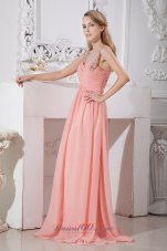 Clearence Watermelon Red Empire Straps Prom Dress Brush Train Beading