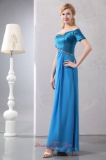 Clearence Sexy Sky Blue Column Off The Shoulder Beading Mother Of The Bride Dress Ankle-length Taffeta and Chiffon