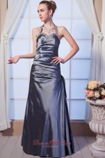Clearence Gray Column Halter Floor-length Taffeta Beading Homecoming Dress