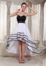 Black and White Organza High-low Sweetheart Homecoming Dress Belt Beading Decorate