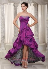 Eggplant purple A-line Sweetheart High-low Taffeta and Zebra Beading Prom / Evening Dress