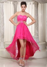Hot Pink Empire Sweetheart High-low Chiffon and Lace Beading Prom / Evening Dress