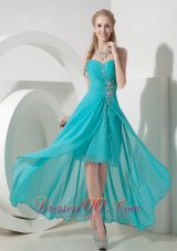 Sweet Aqua Blue High-low Sweetheart Prom Dress Chiffon Beading