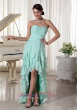 Apple Green Chiffon Layered High Low Prom Dress With Sweetheart Empire Beading and Ruch Decorate Up Bodice