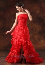 High Slit Red Ruffled Layers Ruched Bodice For 2013 Prom Dress