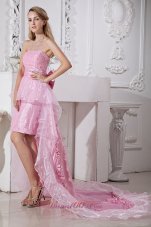 Baby Pink Column Strapless High-low Taffeta and Organza Beading Prom / Homecoming Dress