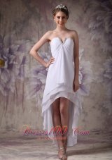 Simple White V-neck High-low Chiffon Prom Dress with Beading