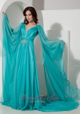 Plus Size Fashionable Empire V-neck Court Train Chiffon Beading Prom / Party Dress