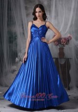 Plus Size Custom Made Royal Blue A-line Straps Evening Dress Elastic Woven Satin Ruch Floor-length